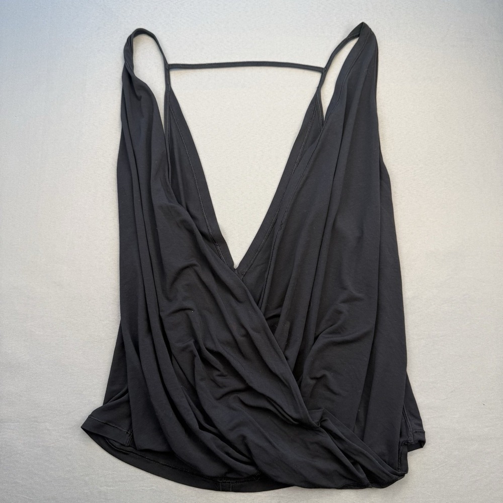 Lululemon Top Womens M-L Black T-Strap Tank Scoop Neck Solid Split Back Yoga